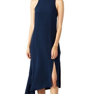 Tibi Navy Silk Ruffle Bias Dress